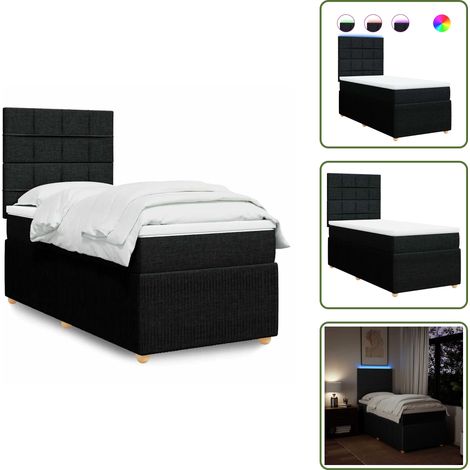 vidaXL Sommier à lattes de lit avec matelas Noir 90x190 cm Tissu (1/5)