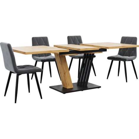 Mesa de comedor extensible 120/160 x 80 x 76 cm efecto madera con patas metálicas en forma de ala (1/5)