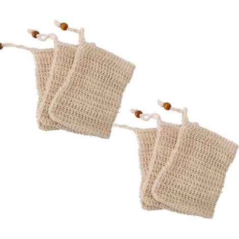 Sacchetto per sapone, porta sapone, sacchetto per sapone solido, senza plastica e naturale, set da 6, rete in schiuma, 9x14 cm, cotone canapa, sacchetti per sapone con apertura a bocca (1/5)