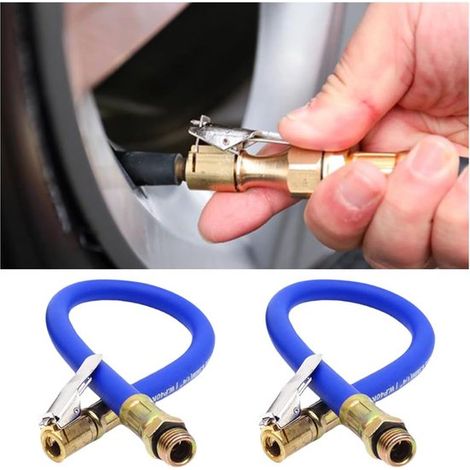 Adaptador para manguera de bomba de aire para neumáticos - 37 cm - Válvula de goma - Azul (1/5)