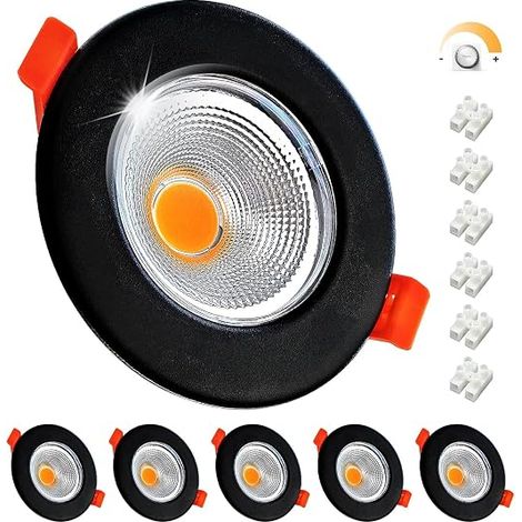 Pack of 6 Dimmable 7 W Extra Flat 3000 K Warm White Recessed COB Ceiling Spotlights 220 V 600 LM Hole 68 mm for Kitchen, Bedroom, Living Room (1/5)