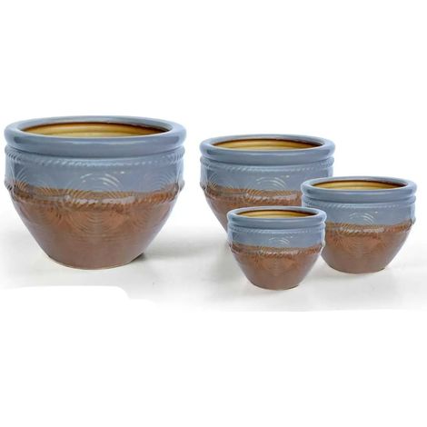 Set 4 cachepot azzurro/marrone Ø30/23/17/12 cm