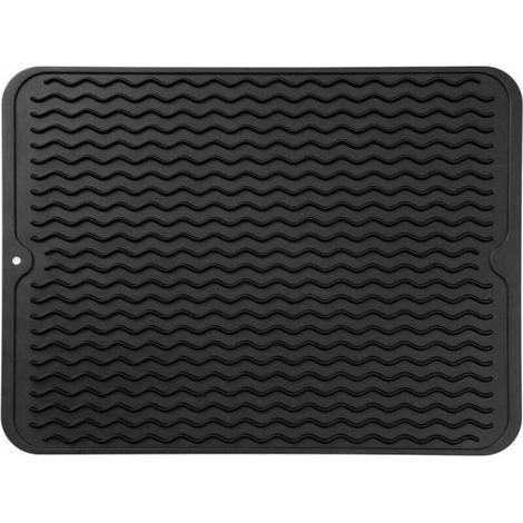 Tapis de séchage multi-usages en silicone pour comptoirs, éviers, réfrigérateurs ou tiroirs, noir, 40,6 cm (L) x 30,5 cm (l) (1/4)
