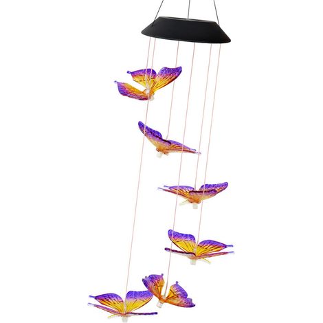 Lampe carillon éolien à énergie solaire, papillon à couleur changeante, panneau lumineux d'extérieur pour jardin et rue