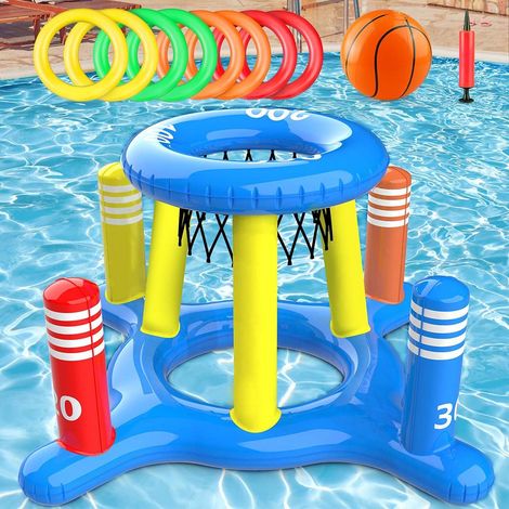 Ensemble de jeux aquatiques gonflables, jouets de piscine gonflables 2 en 1, panier de basket flottant et panier de lancer, pour l'extérieur (1/5)