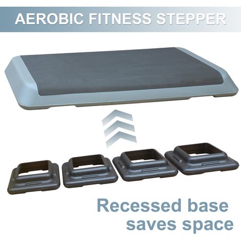 Plateforme Step Aérobic 110cm, Hauteur Réglable avec 4 Supports, Stepper Fitness pour Cardio, Musculation et Entraînement à Domicile, Gris