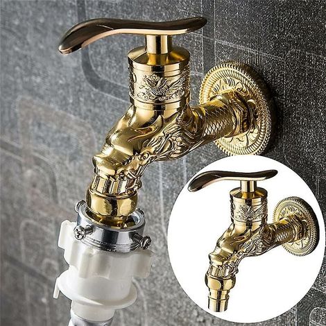 Robinet extérieur jardin en laiton alliage zinc vintage, bibcock balcon pour machine à laver et serpillière, interface 1/2", robinet ancien style rétro (1/4)