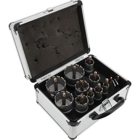 Jeu de scies cloche en carbure 16 à 54mm, coupe à 3 cannelures avec foret central, clé hexagonale, boîte en aluminium (1/2)