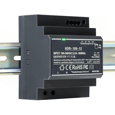 Alimentation 12V, HDR-100-12 Bloc d'alimentation rail DIN 12V DC 7.1A 100W Alimentation sur Rail DIN Transformateur 12V (1/5)