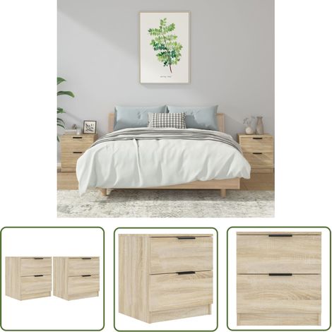 The Living Store Nachttische 2 Stk. Sonoma-Eiche Holzwerkstoff - Nachttische - Wohnzimmer Dekoration - Holzwerkstoffe Möbel - Sideboard - Kommode (1/5)