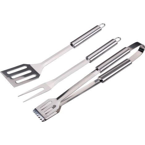 Ensemble de 3 ustensiles de barbecue – pince et spatule en acier inoxydable – fourchette à viande – ustensiles de barbecue en acier inoxydable – argent (1/5)