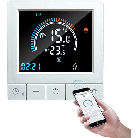 Termostato digital de pared programable con Wi-Fi, pantalla LCD, 16 A, apto para uso en interiores. (1/5)