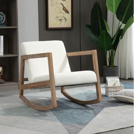 Silla mecedora 60x81x71 cm blanco crema en poliéster y madera de caucho con cojín acolchado (1/5)