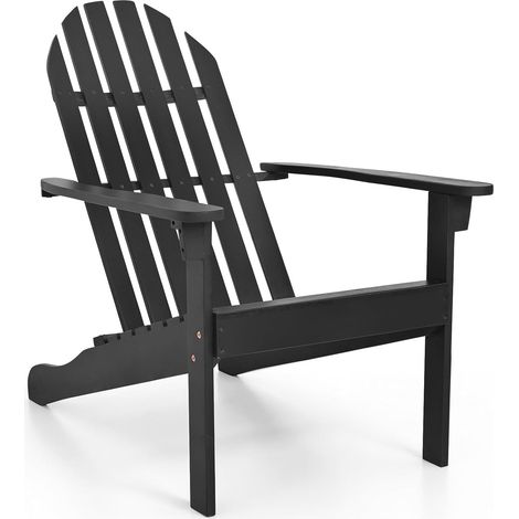 COSTWAY Sedia Adirondack da Patio in Legno di Acacia,Seduta Inclinata e Schienale,Nero (1/5)