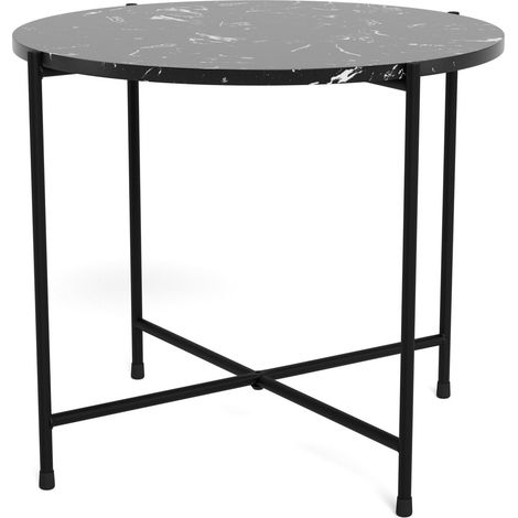 Mesa auxiliar Norsica 608, Mármol negro + Negro, 40x0x0cm, Diámetro: 52, Mármol, Redonda