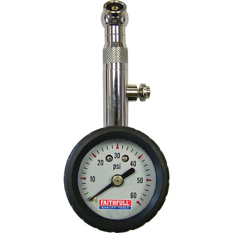 Faithfull Tyre Pressure Dial Gauge 0 to 60 PSI Analogue Dial 45 degree Angled Chuck Reading Hold (1/3)