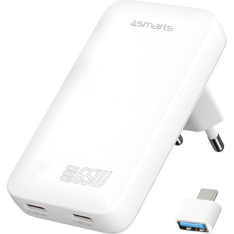 4smarts FlatPlug Slim Dual 65W GaN 2xUSB-C Wandladegerät Weiß
