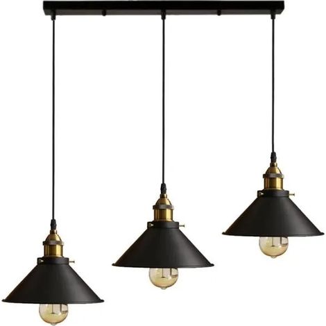 Lustre Suspension industrielle 25cm, Lampe de Plafond Abat-Jour 3 luminaires, Noir (1/4)