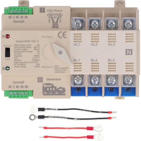 Interrupteur de transfert automatique 4P 63A 220V, blanc, double puissance, mode manuel/automatique intégré (1/5)
