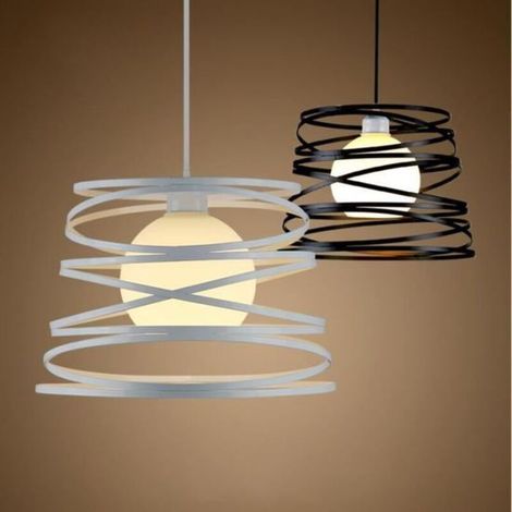 Lustre Suspension Industrielle Métal forme Ressort Rétro Vintage Ø 32cm - Blanc (1/4)