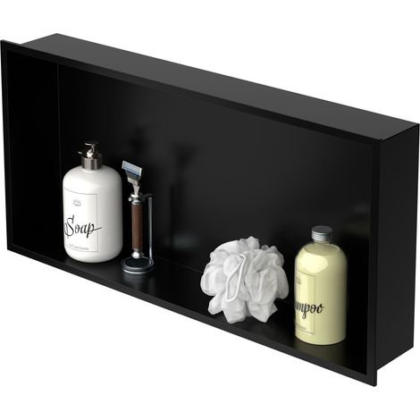 LuxeBath Nicho de Ducha de Acero Inoxidable 60x30x10cm cm Negro Marco de Pared Empotrado Alicatable Estante Integrado Instalación Flexible para Almacenamiento Organizador de Utensilios para Baño
