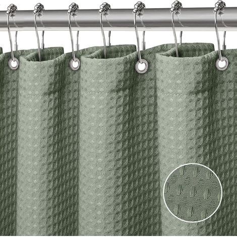 Rideau Douche Rideaux Baignoire Tissu Polyester Lavable en Machine Rideau Salle de Bain avec 12 crochets en plastique Rideau Salle de Bain Imperméable 180 x 180 cm(Vert) (1/5)