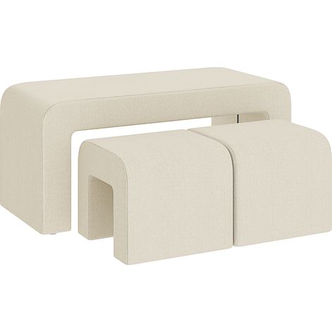 HOMCOM juego de 3 bancos zapateros, grande y 2 pequeños, modernos de pana, diseño compacto, mesa auxiliar para salón, 104x44x48 cm, crema