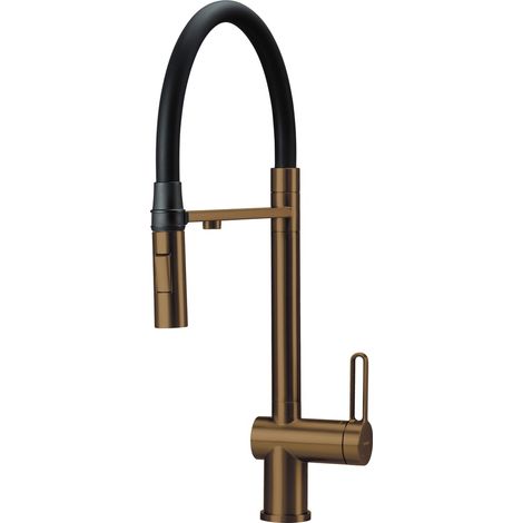 Miscelatore cucina in acciaio con attacco filtro acqua e bocca elastica finitura bronzo spazzolato - Vora