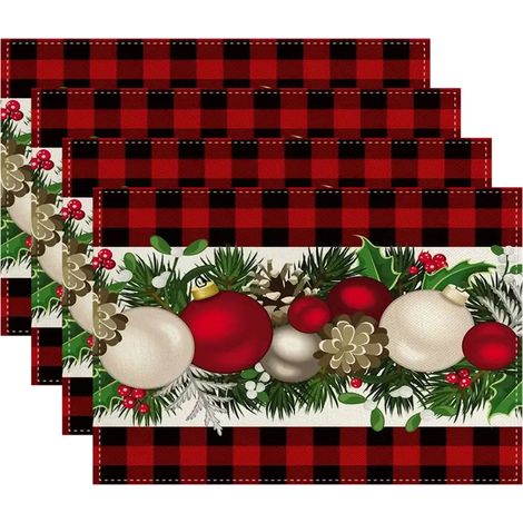 Placemat De Noel - Set De 4 Pièces En Polypropylène Imprimé Motifs Festifs - Pour Décoration De Table De Fête À La Maison (1/5)