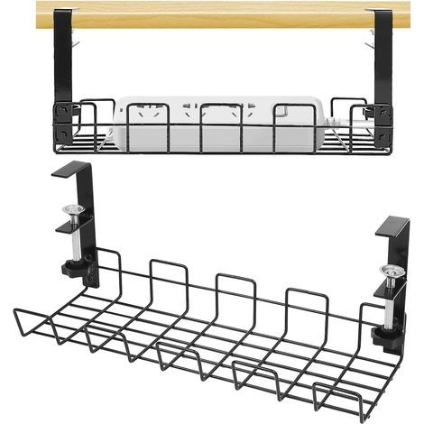 BUNTHAUS Plateau de Gestion des Câbles sous Le Bureau,étagère de câbles sous Le Bureau pour la Gestion des Fils,Chemin de Câbles en Fil Métallique Panier en métal Robuste,Set de 1 Noir