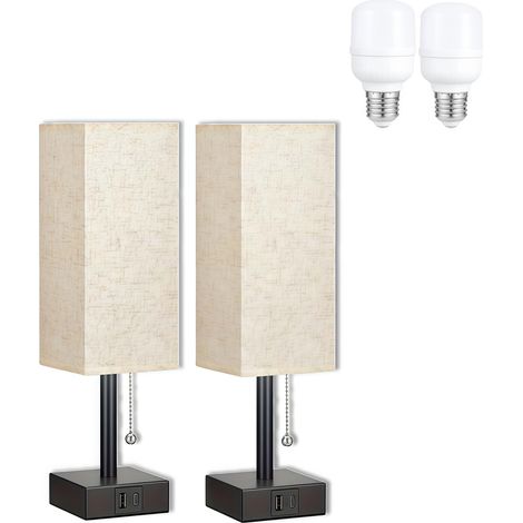 Lampe De Chevet - Tactile Avec 3 Températures De Couleur - Ports USB-A Et USB-C Intégrés - Abat-Jour En Lin Blanc - Pour Chambre Salon Bureau - Lot De 2 (1/5)