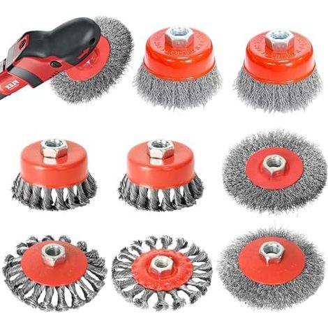 8 Pièces Brosse Métallique pour Perceuse Meuleuse D'angle, Brosse à Ffil Fileté pour Meuleuse D'angle avec Filetage M14, pour Nettoyer, Dérouillage, Polissage (1/5)