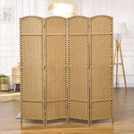 Faltbarer Paravent 160 x 1,6 x 170 cm aus Holz und natürlichem Polypropylen, ohne Montage – MEUBLIV (1/5)