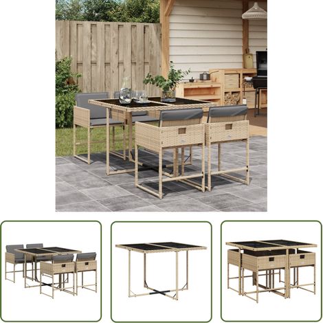 The Living Store 5-tlg. Garten-Essgruppe mit Kissen Beigemischung Poly Rattan - Gartentisch - Esstisch - Gartenmöbel Set - Outdoor Möbel - Terrassenmöbel (1/5)