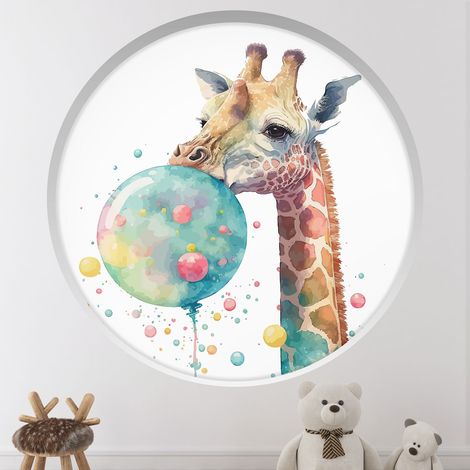 Stickers Trompe l'oeil Arche ronde Enfants - Girafe ballons - Diamètre 50 cm (1/4)