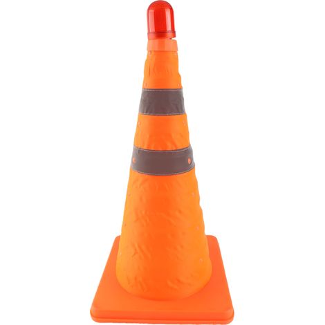 Cône de sécurité routier rétractable avec feu d'alerte à vision nocturne réfléchissant pour stationnement, hauteur dépliée 45 cm, base PE renforcée (1/5)