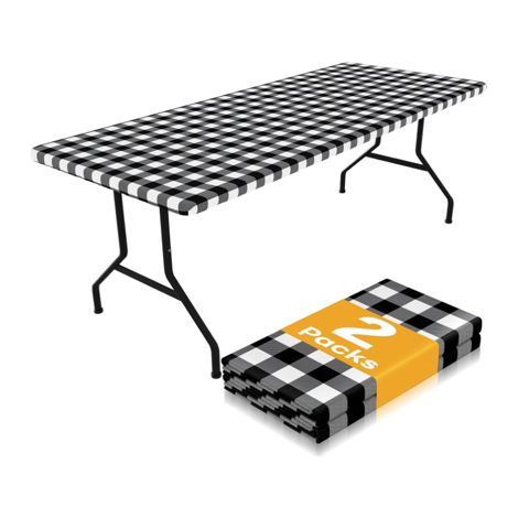 Nappe de pique-nique rectangulaire extensible et imperméable (lot de 2, convient à une table de 1,80 mètre de long) — (Noir et blanc, 76 x 183 cm) (1/5)