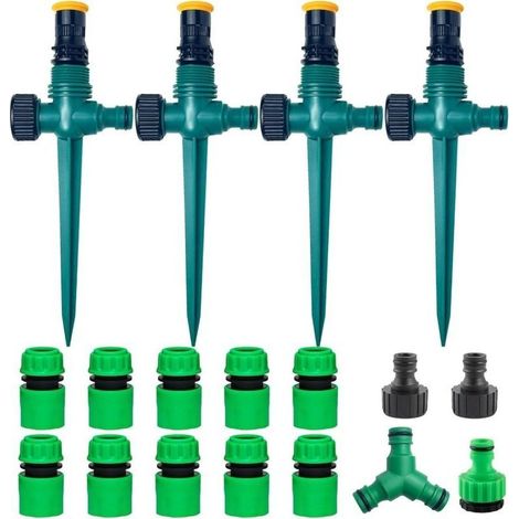 Aspersor de jardín, sistema de riego automático de jardín, aspersor de césped de 360°, aspersor de jardín multifuncional ajustable con conectores de manguera de 1/2" y en Y, aspersor de riego, riego a (1/4)