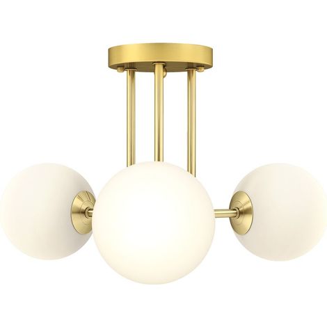Plafonnier LED 25W, luminaire plafonnier 3 lumières avec douilles G9, abat-jour globe, 42 x 42 x 26,5 cm, doré (1/5)