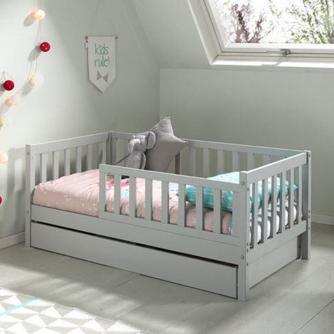 Cama 70x140 con somier y cajón Vipack Tod - Gris (1/5)