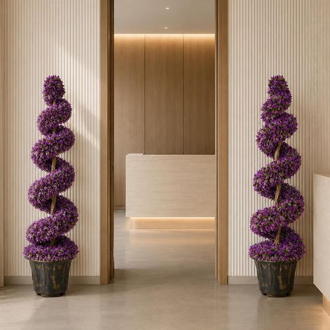 120cm Artificial Pair of Purple Spiral Topiary Trees with Planters (1/5)