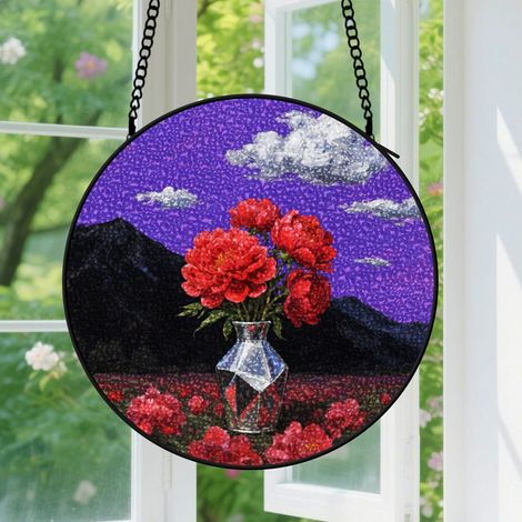 16cm Suspension décorative vitrale pour fenêtre, motif floral, décoration pour fenêtres, élément floral, cadeau pour fleuristes et amateurs de fleurs, pour maman et grand-mère (1/5)