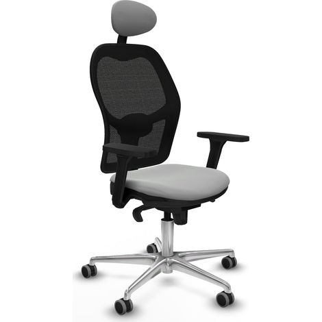 Jorquera sincro malla negra similpiel gris claro brazos 3D base aluminio cabecero fijo ruedas 65mm engomada (1/5)