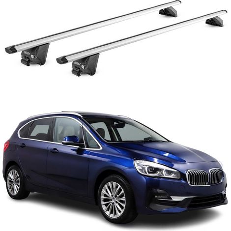 OMAC Barres de toit aluminium certifiées TÜV pour BMW Série 2 Active Tourer F45 2014-2021 – Pour rails de toit intégrés – Rainure en T – Charge max 100 kg – 2 antivols Argent (1/5)