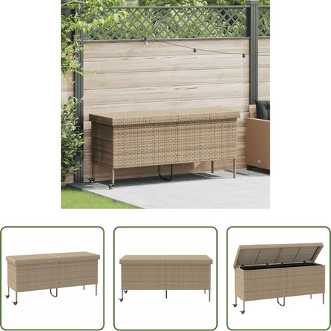 Rattan - Gartentruhe mit Rollen Beige 160x55x75 cm Poly Rattan (1/5)