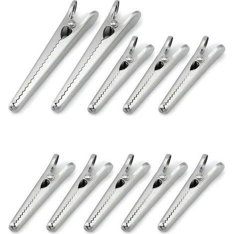 10PCS Pince Sachet Alimentaire en 2 Tailles, 8cm et 11.5cm Pince Crocodile INOX pour Fermeture Sachet Alimentaire Bureau Home (1/4)