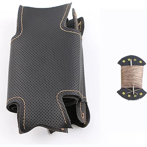 Housse de volant personnalisée d'origine (fil beige) pour Honda Civic (ancien modèle 2006-2011). Tressage en cuir noir. (1/5)