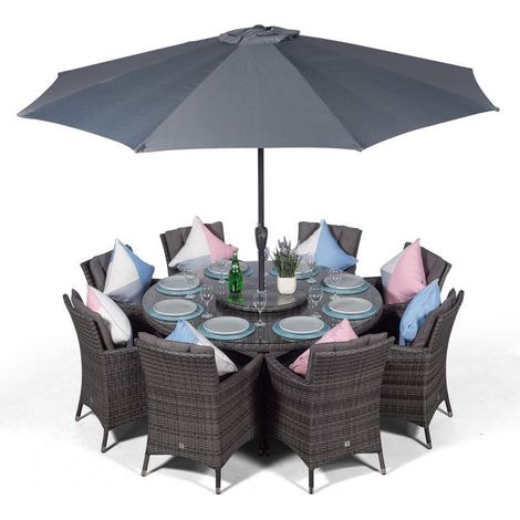 Savannah Round 8 Seater Rattan Patio Dining Set - Grey (1/5)