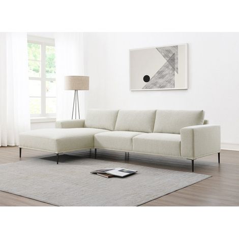 Canapé d'angle fixe avec méridienne en tissu beige ARNOLD - Angle