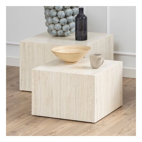 Lot de 2 tables basses carrées 58 et 50 cm décor travertin - DORA (1/6)